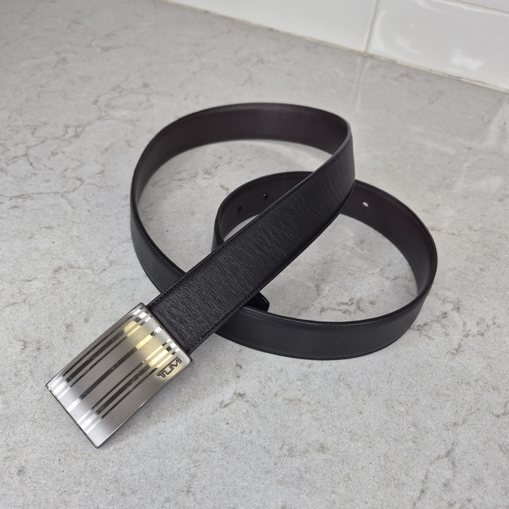 TUMI Men's Black Brown Leather Belt Reversible Buckle